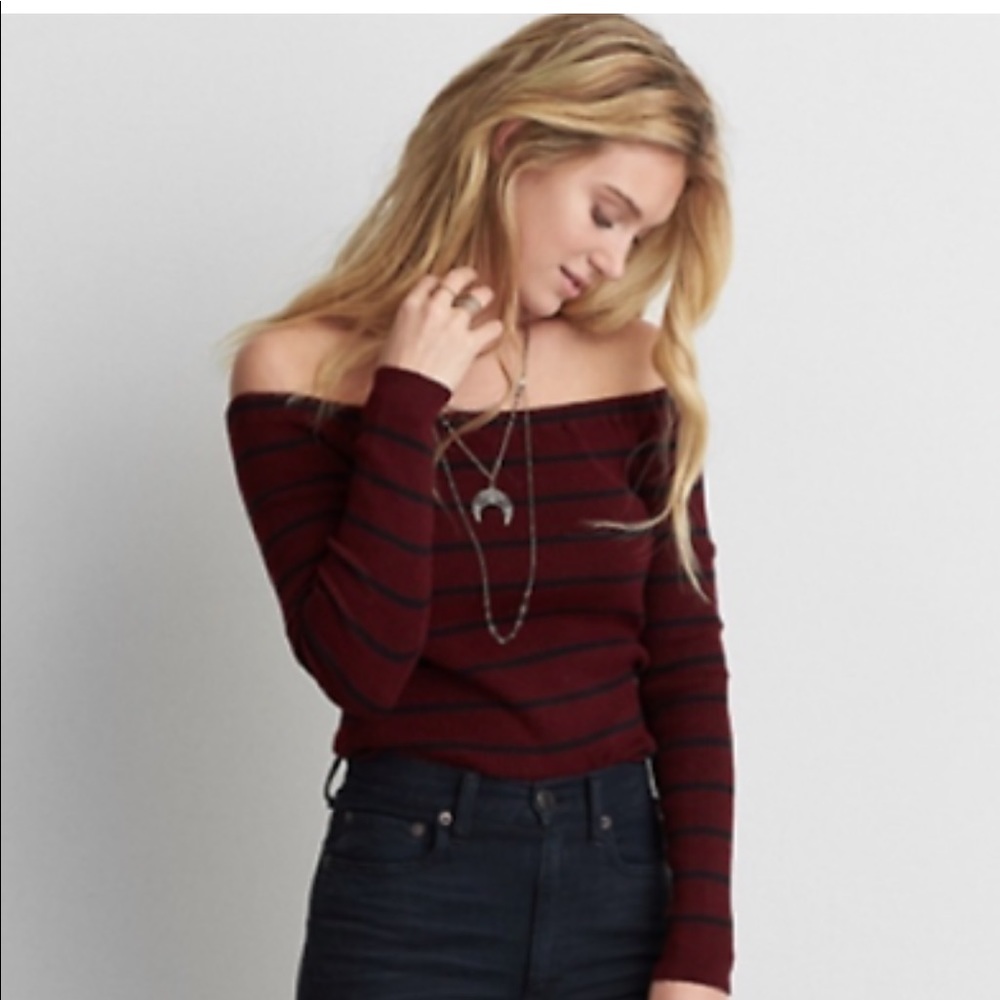AEO Off The Shoulder Stripped Sweater, Sz. M